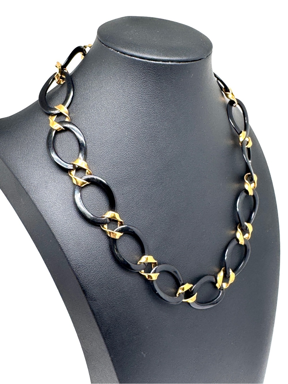 Vintage Monet Black and Goldtone Large Link Necklace